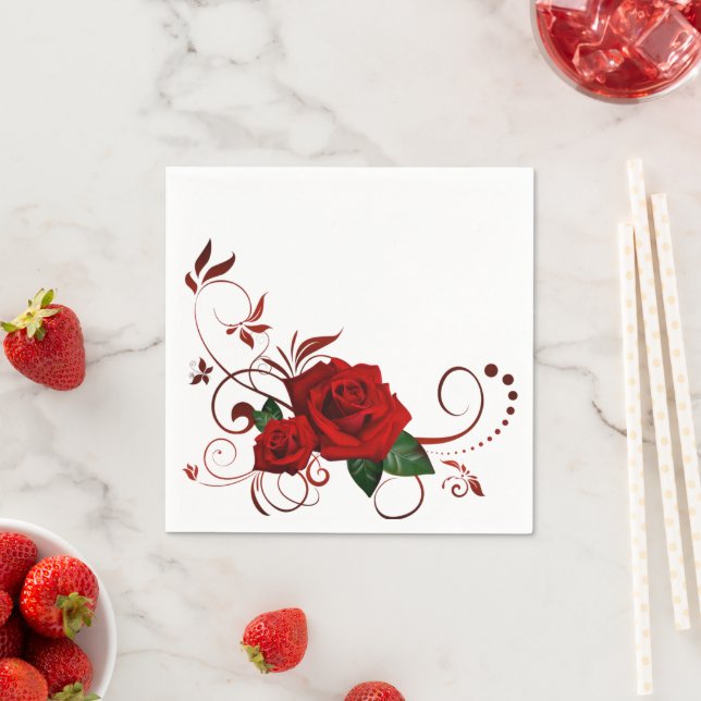 Paper Napkins, Red Rose Floral Napkins (Insitu)