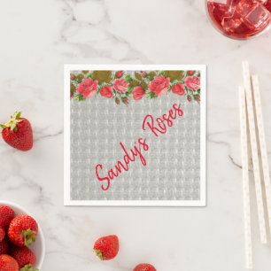 Paper Napkins, Red Roses Grey Napkins