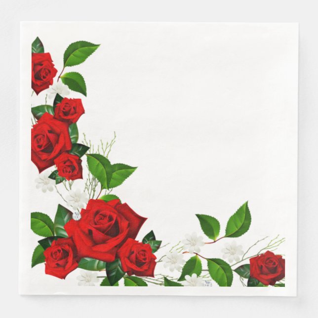 Paper Napkins-Red Roses Paper Dinner Napkins (Front)