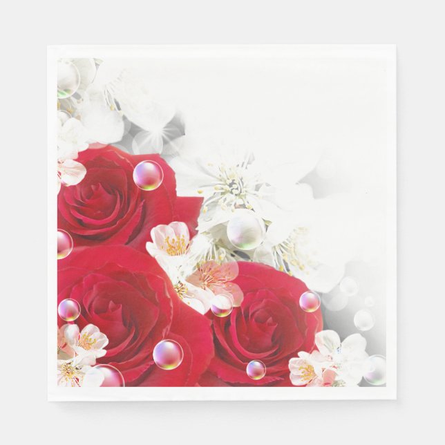 Paper Napkins-Red Roses Paper Napkins (Front)