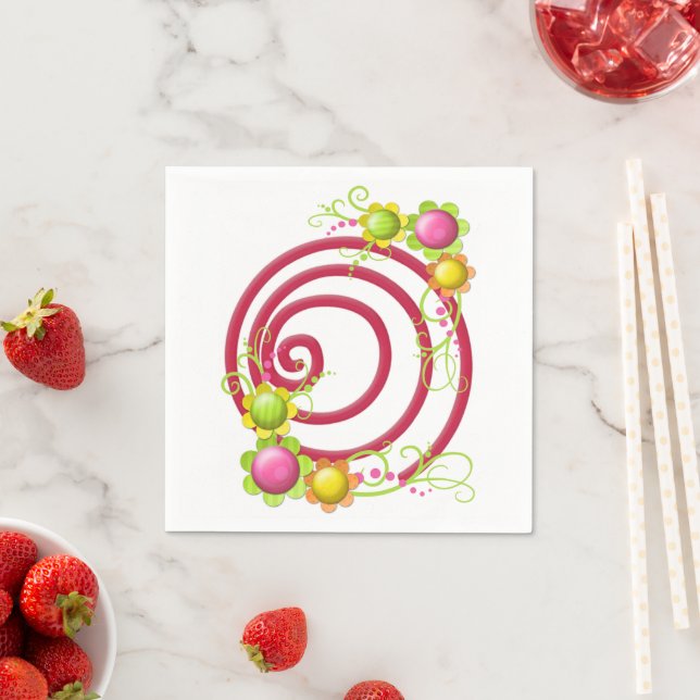 Paper Napkins, Red Swirls Floral Napkins (Insitu)