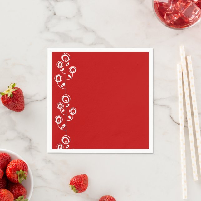 Paper Napkins, Red White Floral Napkins (Insitu)