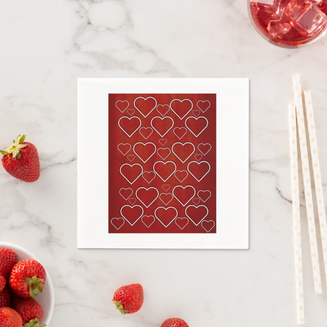 Paper Napkins, Red & White Hearts Napkins (Insitu)