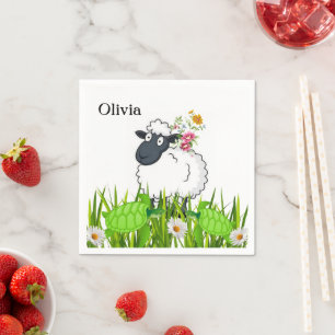 Paper Napkins, Sheep Green Turtles Floral Napkins