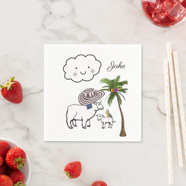 Paper Napkins, Sheep Palm Tree Clouds Napkins (Insitu)