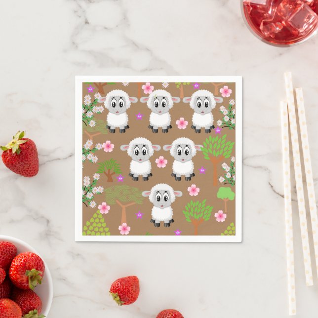 Paper Napkins, Sheep Trees Floral Napkins (Insitu)