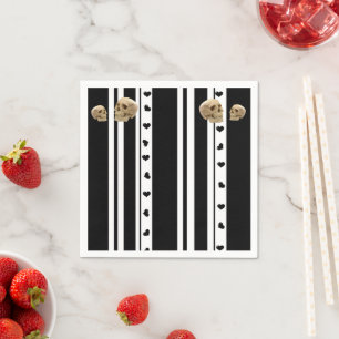 Paper Napkins, Skulls Black White Stripe Hearts Napkins
