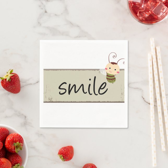 Paper Napkins, Smile Bumblebee Beige Floral Napkins (Insitu)