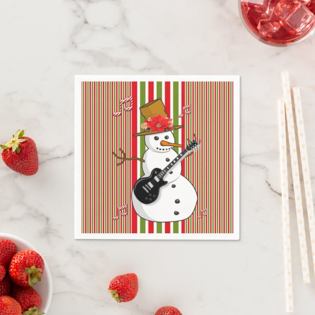 Paper Napkins, Snowman Red Green White Stripe Napkins (Insitu)