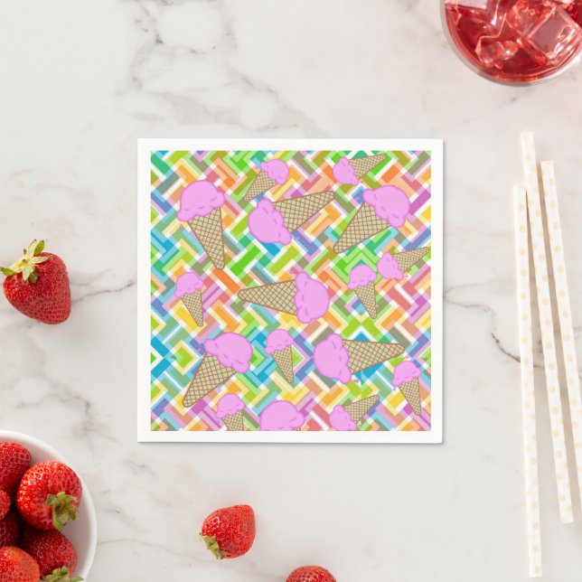 Paper Napkins, Strawberry Ice Cream Chevron Napkins (Insitu)