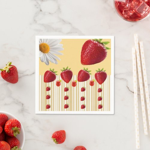 Paper Napkins Strawberry White Daisy Napkins