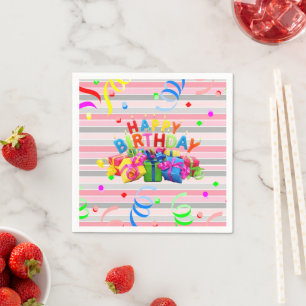 Paper Napkins, Stripe Happy Birthday Napkins
