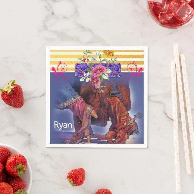 Paper Napkins, Stripe Line Dancing Floral Napkins (Insitu)