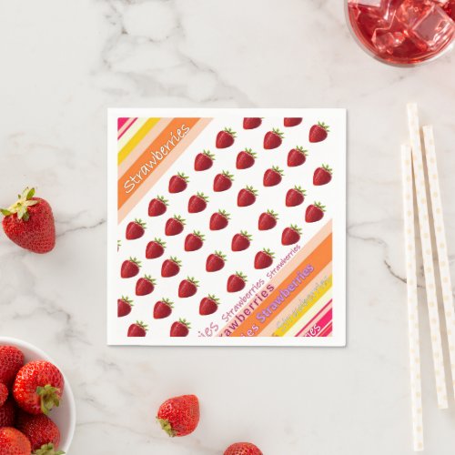 Paper Napkins Stripe Strawberry Napkins