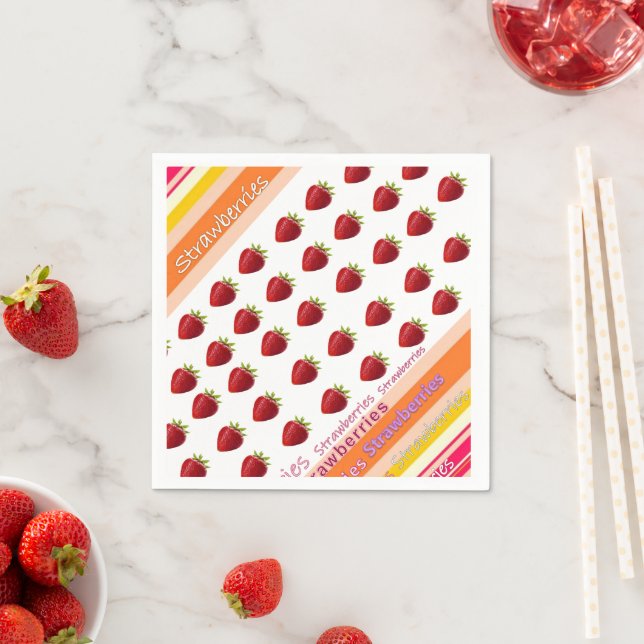 Paper Napkins, Stripe Strawberry Napkins (Insitu)