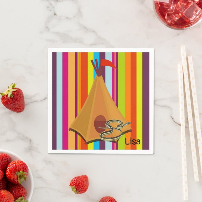 Paper Napkins, Stripe Tent Camping Snake Napkins (Insitu)