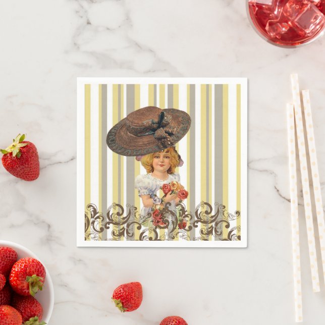 Paper Napkins, Stripe Vintage Floral Napkins (Insitu)