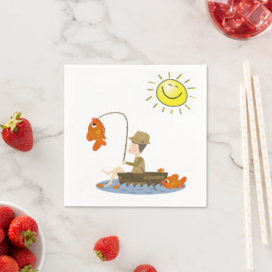 Paper Napkins, Sun Fishing Fish Fisherman Napkins