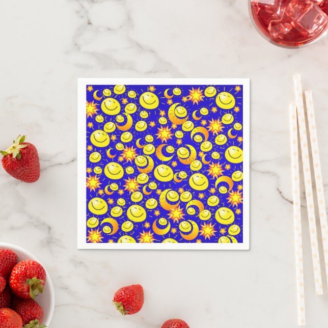 Paper Napkins, Sun Moon Yellow Orange Stars Blue Napkins (Insitu)