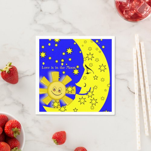 Paper Napkins Sun Moon Yellow Stars Blue Napkins