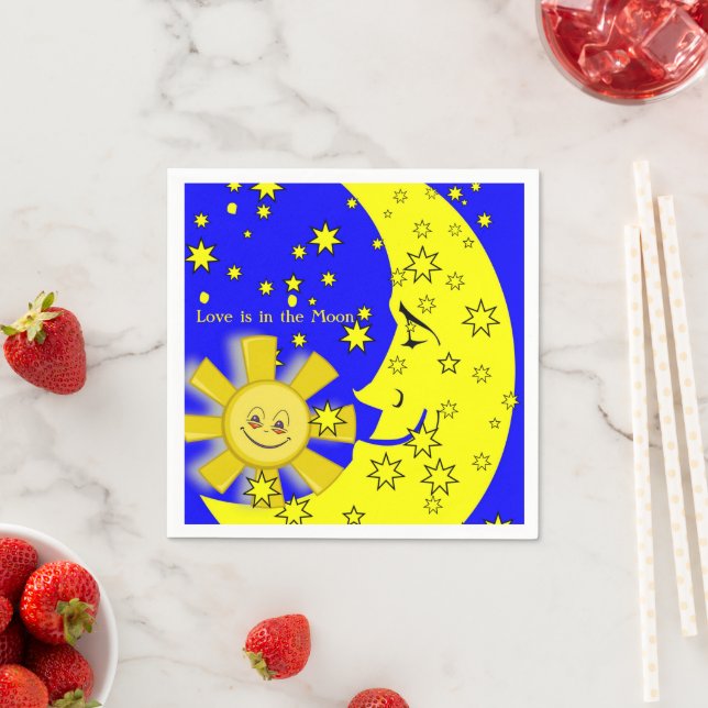 Paper Napkins, Sun Moon Yellow Stars Blue Napkins (Insitu)