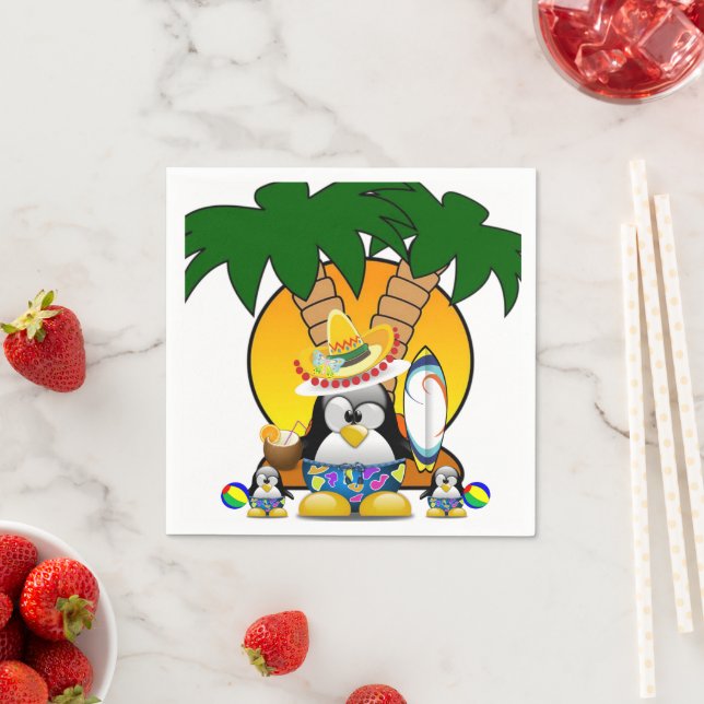 Paper Napkins, Surfer Penguin Napkins (Insitu)