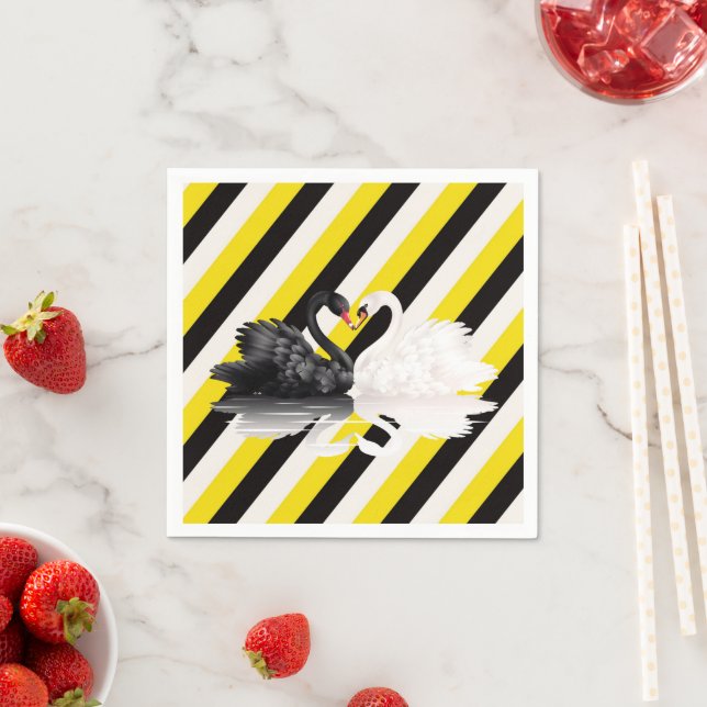 Paper Napkins, Swans Black White Yellow Stripe Napkins (Insitu)