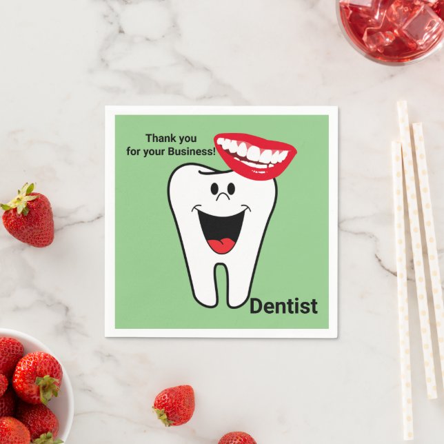 Paper Napkins, Tooth Smile Green Napkins (Insitu)