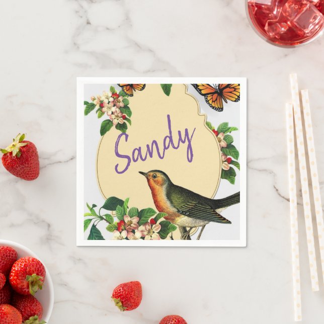 Paper Napkins, Vintage Birds Napkins (Insitu)