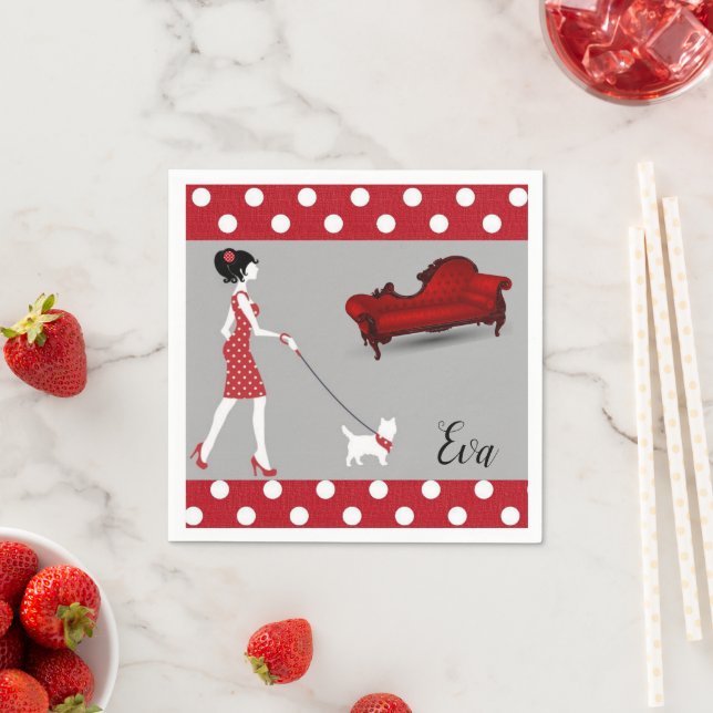 Paper Napkins, Vintage Paris France Red Polkadot Napkins (Insitu)