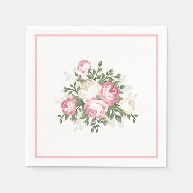 Paper Napkins-Vintage Pink Rose Napkins (Front)