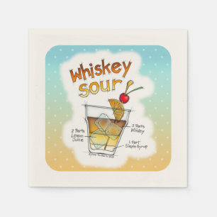 PAPER NAPKINS - WHISKEY SOUR RECIPE COCKTAIL ART