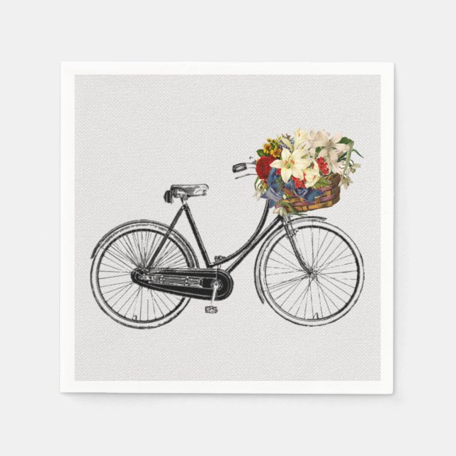 paper napkins white bike bicycle flower (Front)