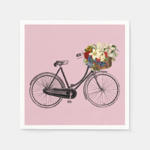 paper napkins white bike bicycle flower pink