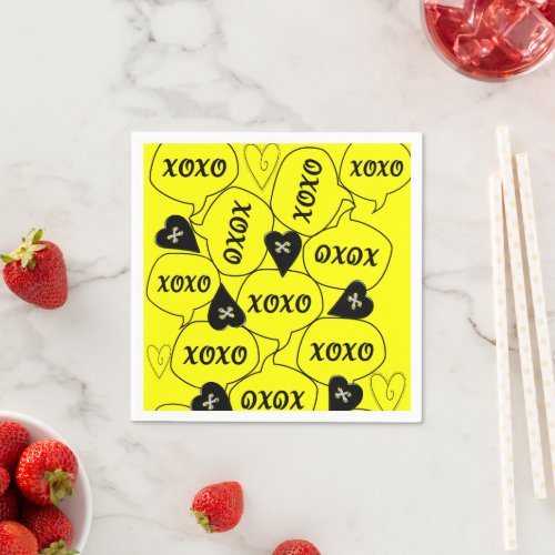 Paper Napkins XOXO Yellow Black Napkins