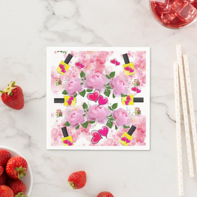 Paper Napkins, Yellow Nail Polish Floral Hearts Napkins (Insitu)
