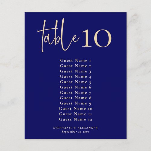 PAPER Navy and Gold Table Number  Seating Chart