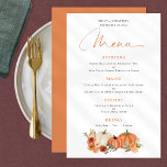 PAPER Orange Pumpkins Fall Florals Wedding Menu<br><div class="desc">A great value PAPER not card alternative in LARGER size 5.5” x 8.5” at a budget price. PAPER Orange Pumpkins Fall Florals Wedding Menu. Pumpkins and florals in the colors of fall browns, oranges and cream are at the bottom with a coordinating orange on the back, with an elegant set...</div>