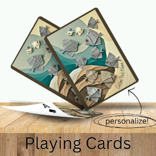Paper Origami Fish in the Sea Custom Name Poker Cards