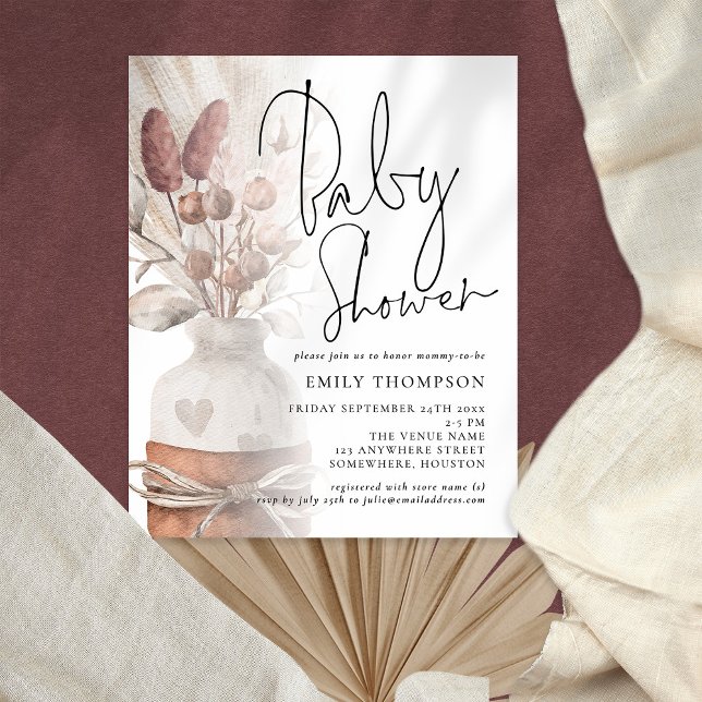 PAPER Pampas Grass Script Baby Shower Invite (Creator Uploaded)