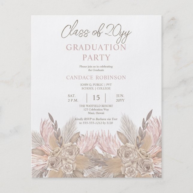 PAPER Pampas | Roses Neutral Grad Party Invitation (Front)