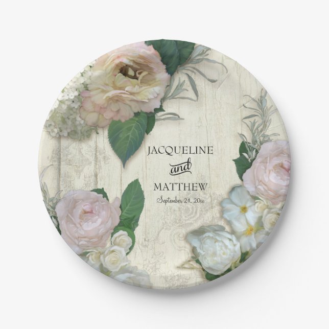 Paper Party Goods Modern Vintage Pretty Flowers Plates (Front)