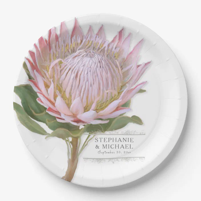 Paper Party Modern Floral Pink Protea Flower Paper Plate Zazzle Com