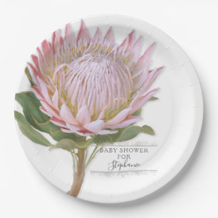 Paper Party Modern Floral Pink Protea Flower Plates