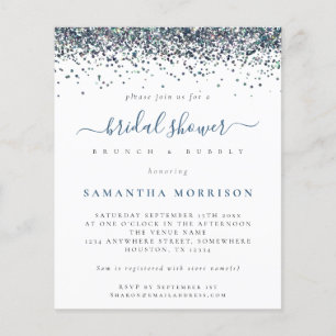 PAPER Peacock Blue Glitter Bridal Shower Invite