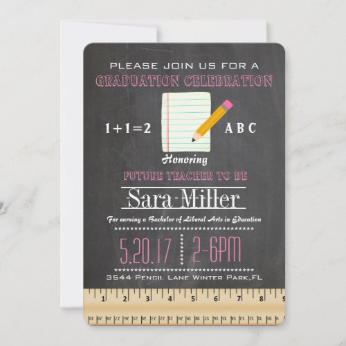 Paper  Pencil Teacher Graduation Invitation