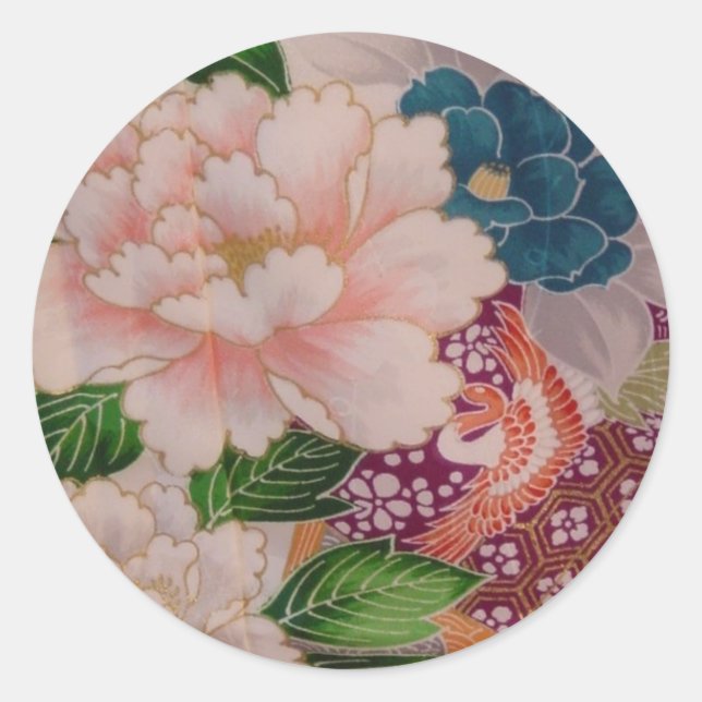 Paper Peonies from Japan Classic Round Sticker (Front)
