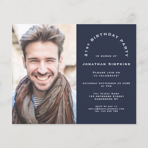 PAPER Photo Man 21st Birthday Party Navy Invite