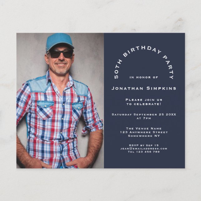 PAPER Photo Man 50th Birthday Party Navy Invite (Front)