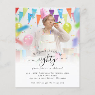 PAPER Photo Script 80th Birthday Party Invitation